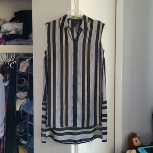 Worthington High Low Sleeveless Blouse Striped Black and Yellow